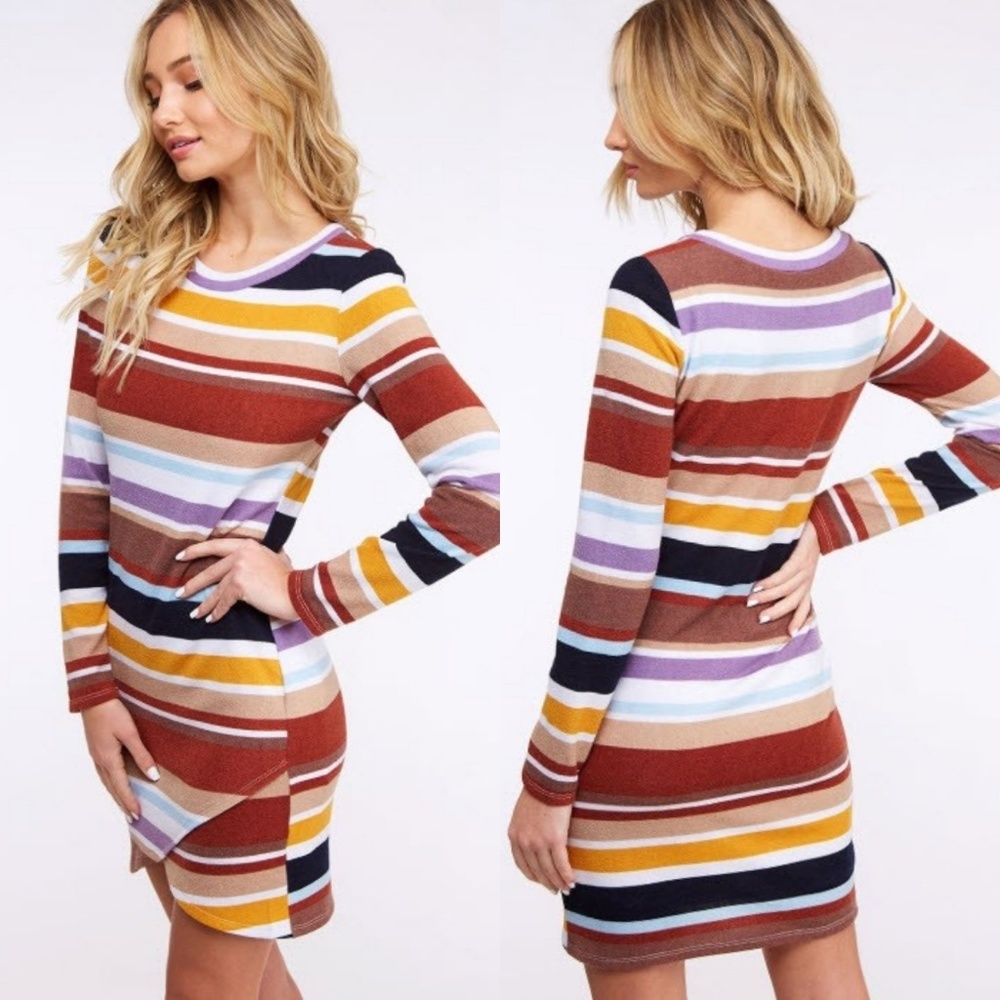 LAST 1! Striped fitted tulip hem sweater dress - Picture 2 of 7